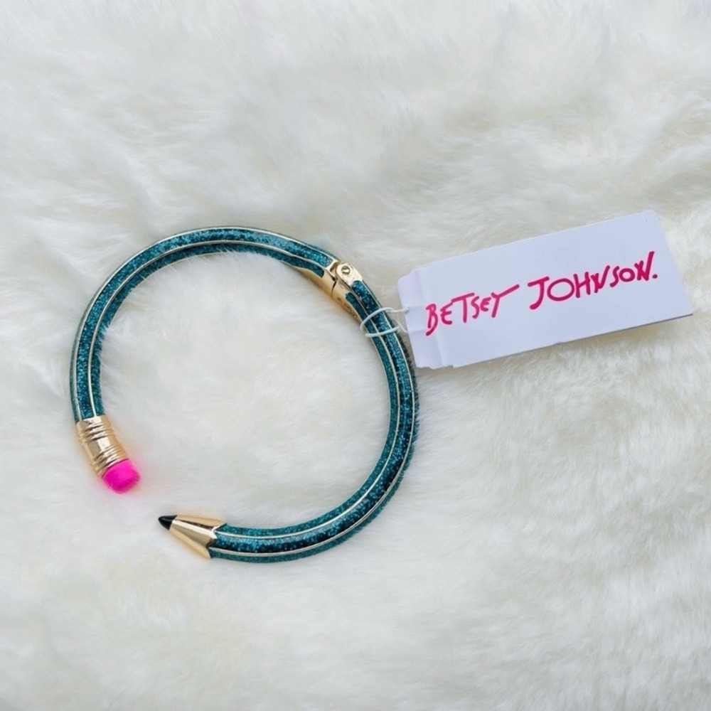 Betsey Johnson Pencil Bangle Bracelet Women NEW Glitter Hinged Novelty Jewelry